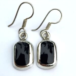 950 Silver & Black Onyx Bevel Earrings New without box
